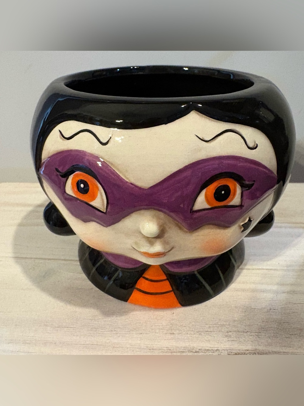 Johanna Parker Hand-Painted Purple Mask Candy Dish - Decorative Home Art
